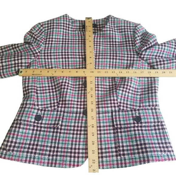 Talbots Blazer Red Green Wool Blend Houndstooth Plaid Preppy Academia Women's 12 - Picture 11 of 11